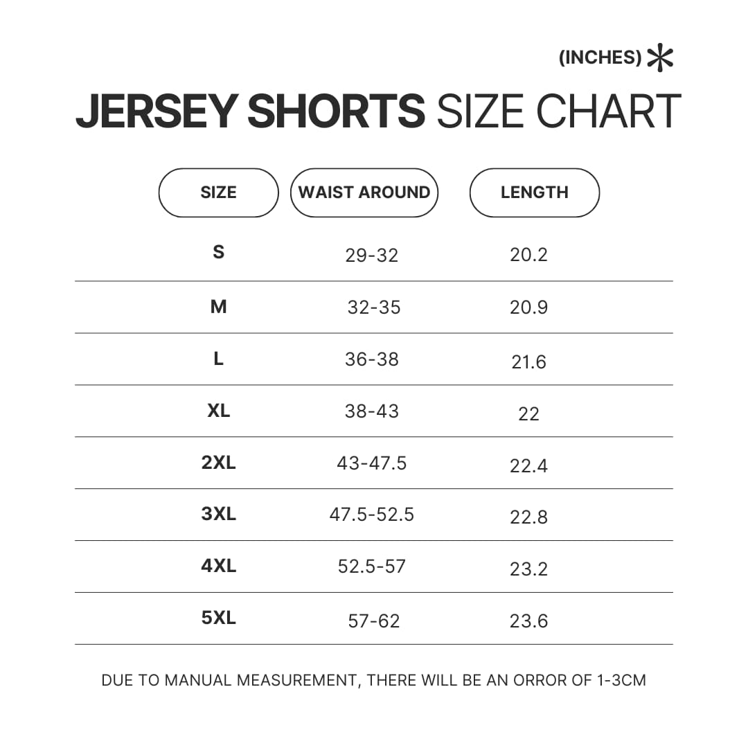 Jersey Shorts Size Chart - Totoro UK Shop
