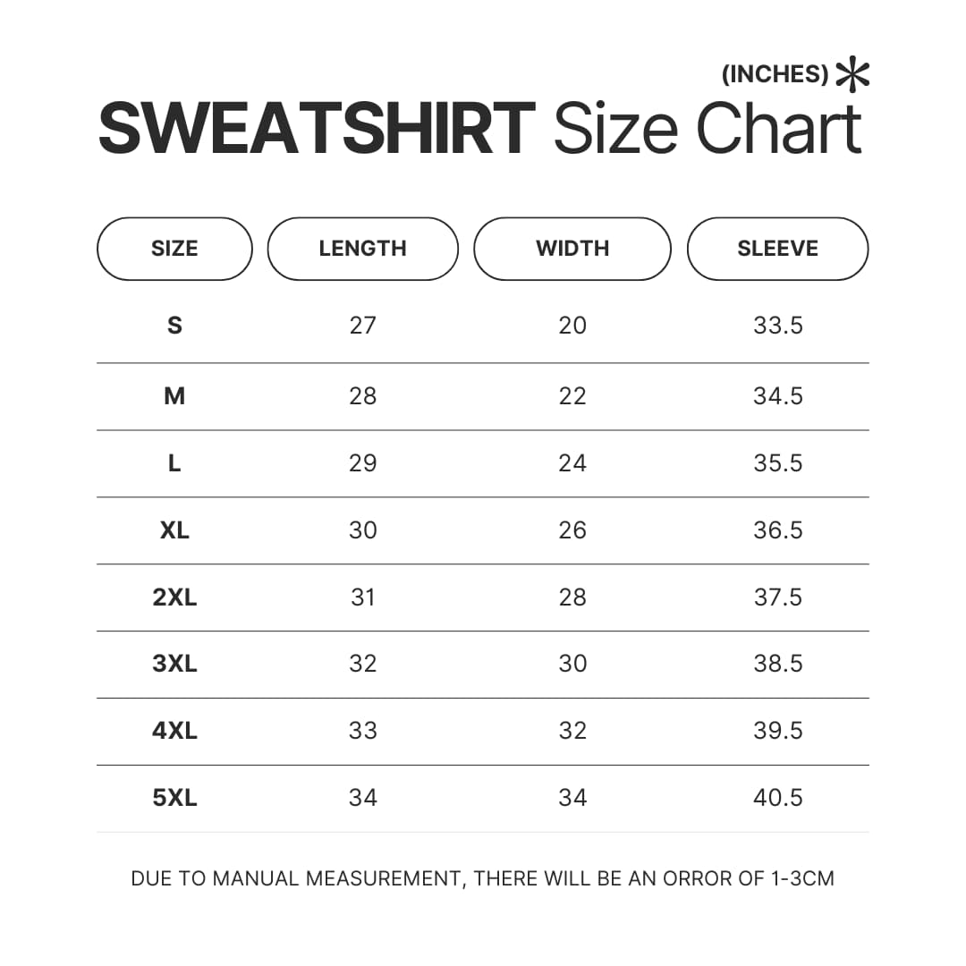 Sweatshirt Size Chart - Totoro UK Shop