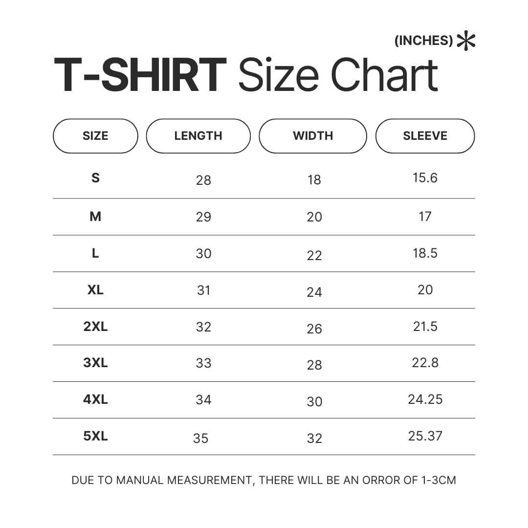 T shirt Size Chart - Totoro UK Shop