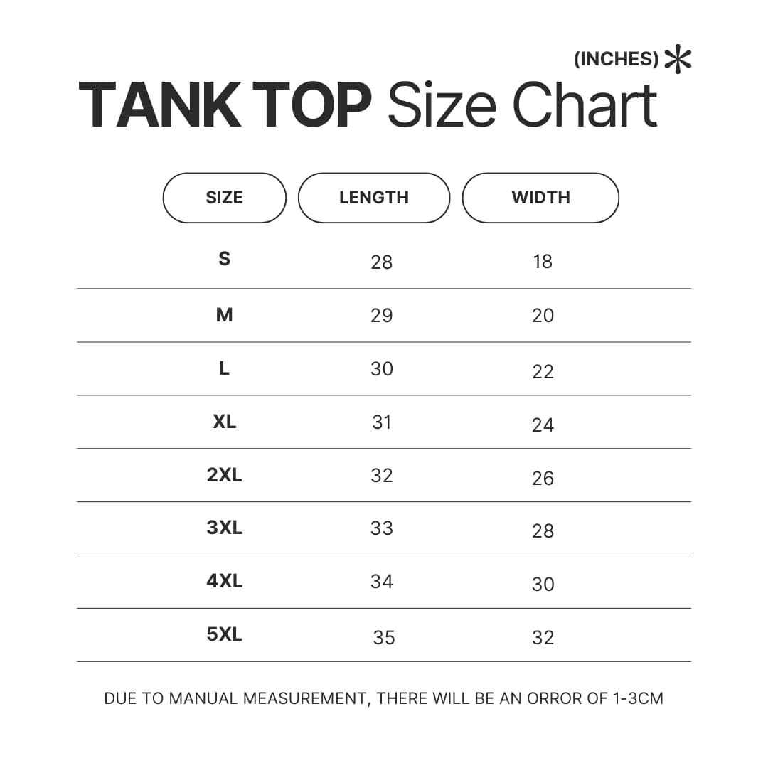 Tank Top Size Chart - Totoro UK Shop