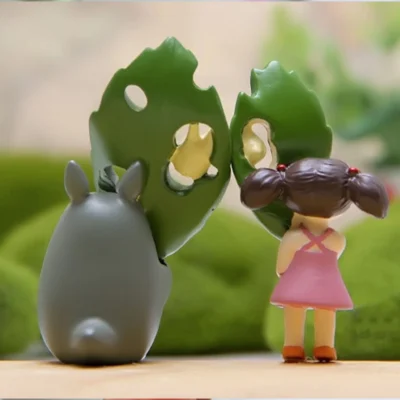 Alternative view of Totoro Figurine Holding Leaf Figure